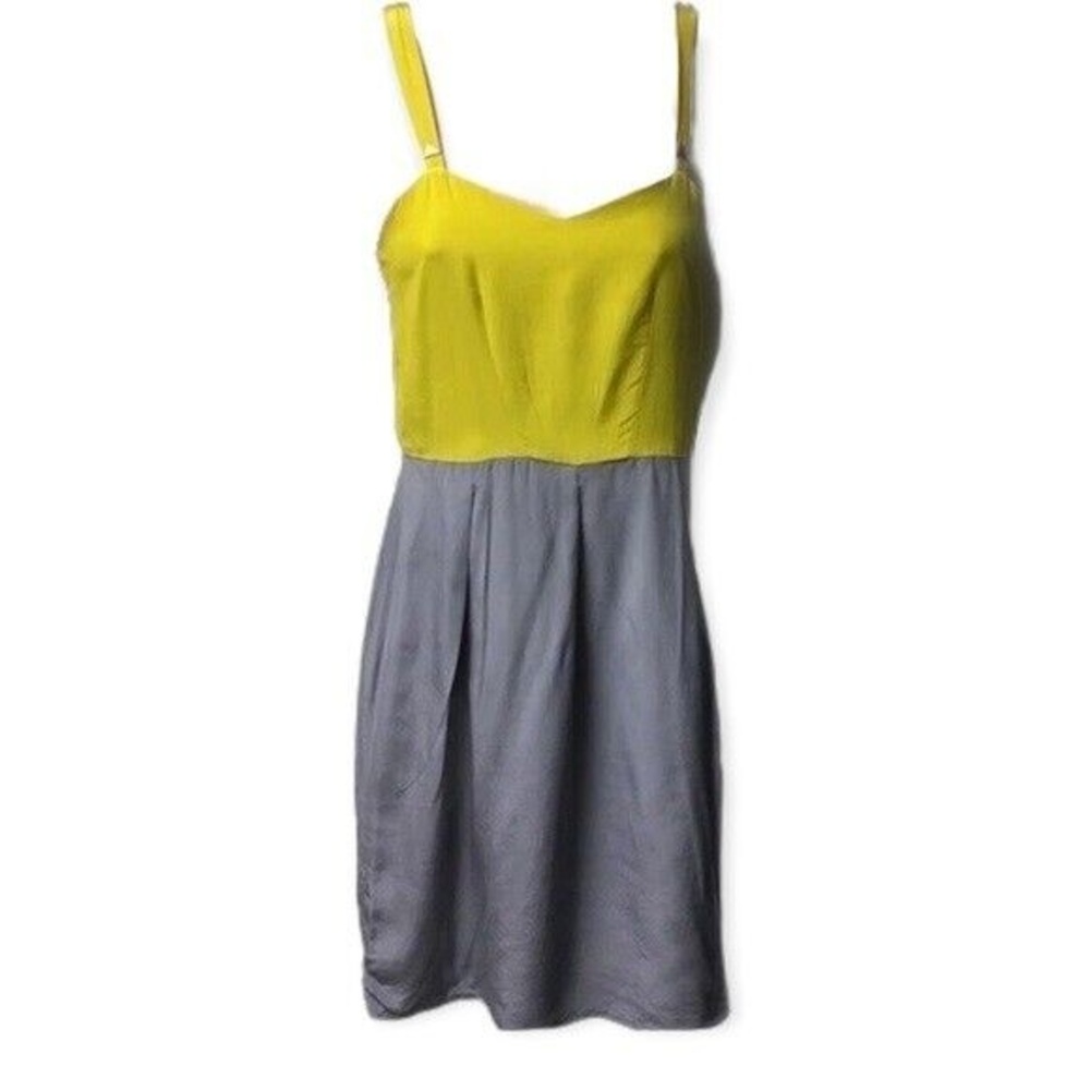 Cooper by Courtney Warren Chartreuse Yellow Gray Colorblock Pleated Dress Size 2